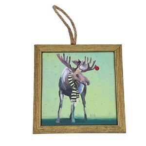 Greenbox MOOSE Artwork Embellished Wooden Framed Ornament 3 x 3”